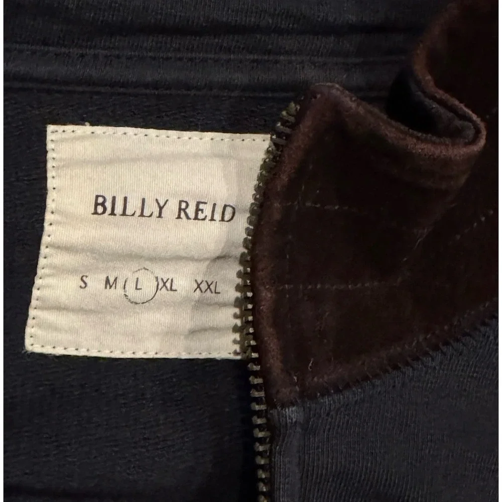 Billy Reid Jacket Mens L Navy Brown Cotton Full Zip Bomber Suede Trim